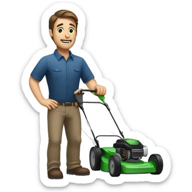 man with brown hair, mowing the lawn, talking on the phone  sticker