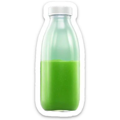 aesthetic green juice in tall clear full plastic drink bottle with white lid realistic soft textures sticker