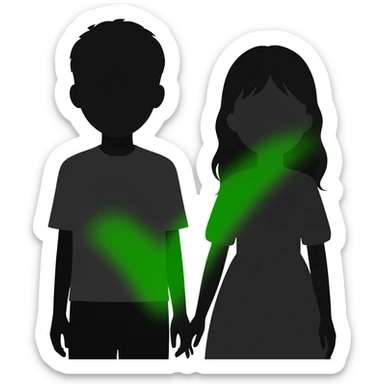 silhouette of a boy and gir from the front without colour with a green check mark sticker