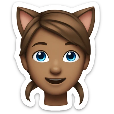 Stoked girl emoji brown hair blue eyes cat ears sticker