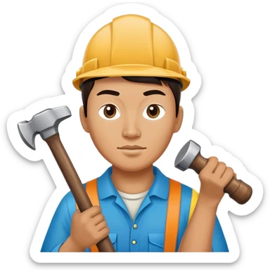 photorealistic kazakh worker with 
hammer sticker