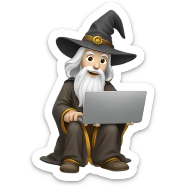 wizard Merlin with a laptop sticker