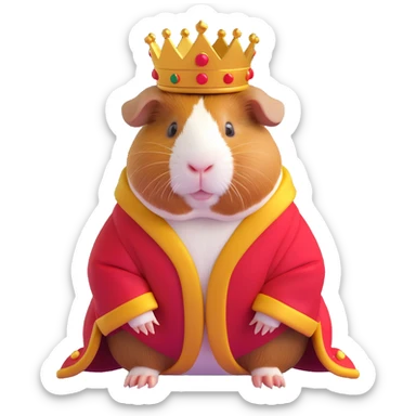 proud guinea pig king with a golden crown and red velvet robe, proud stance sticker