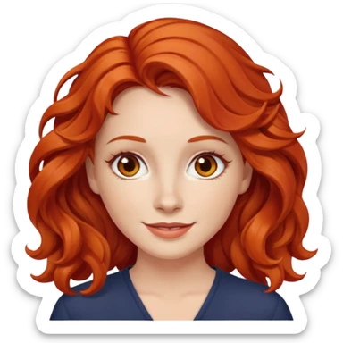 a woman with bright red wavy hair, slightly slanted almond brown eyes and white skin  sticker