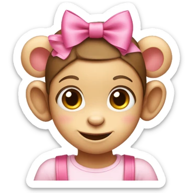 Cute girl monkey with 2 pink bows on head  sticker