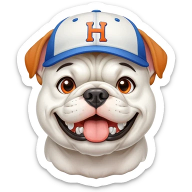 Only white BULLDOG with teeth, with orange and blue baseball hat, letters H and D on hat sticker