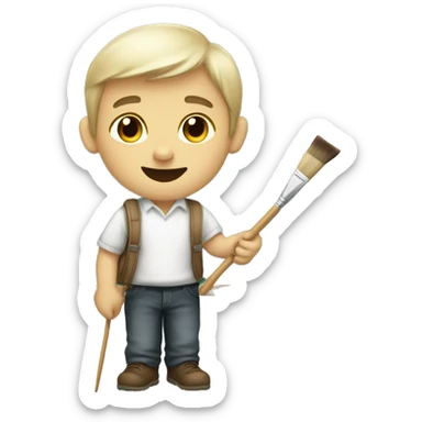 white schoolboy artist with palette and little brush sticker