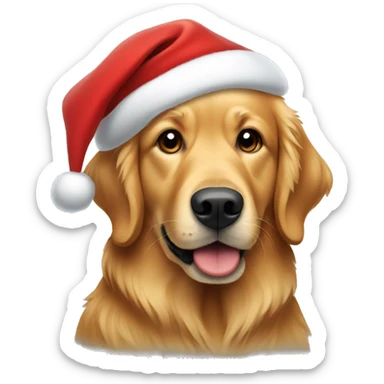 dark tan golden retriever wearing a santa hat sticker