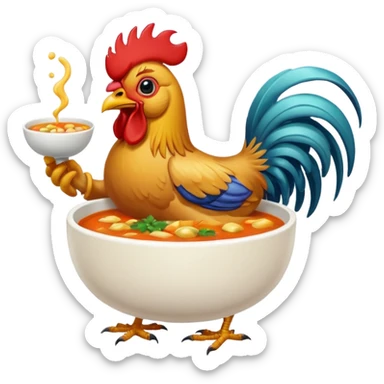 rooster holding a bowl of soup emoji sticker
