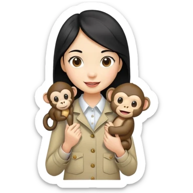 an asian girl with black hair with a happy monkey in her pocket sticker