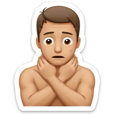 Arms crosses holding neck crying guy sticker