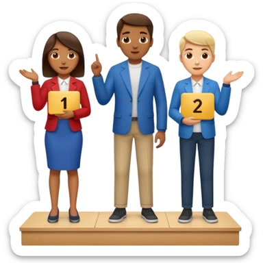 show people on podium in first, second and third place.  The podium should be labled 2, 1, 3.  The middle position should only have the number 1.  the people should be dressed causally in regular clothes sticker