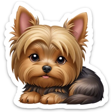 Meme-Worthy Cute Sleeping Yorkshire Terrier Portrait Emoji, Head resting gently with a peaceful, contented expression and softly closed, dreamy eyes, featuring a well-groomed, silky fur in rich hues, simplified yet irresistibly endearing, highly detailed, glowing with a gentle, drowsy radiance, high shine, exuding relaxed, heart-melting charm, styled with a soft glowing outline, capturing the essence of a sleeping Yorkshire Terrier that looks as if it could drift off into a sweet, meme-worthy slumber! sticker