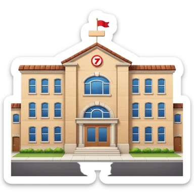 a full view of school building with a name board  sticker