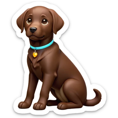 cinematic-[Labrador retriever]-realistic-full-body-sitting-emoji,-tail-resting-loosely-beside-its-paws,-head-tilted-dramatically, -sleek-[chocolate]-fur,-simplified-yet-realistic-focused-features,-highly-detailed,-glowing-with-an-almost-sarcastic-glow sticker