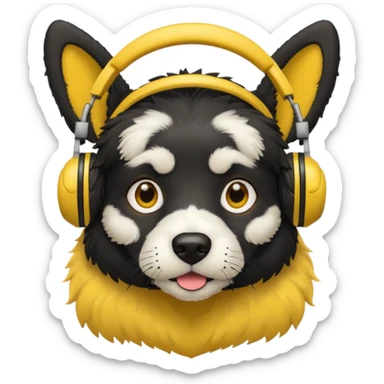 black dog wearing yellow headohones sticker