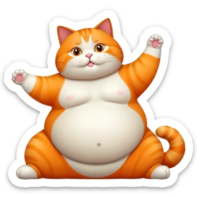 Fat cat stretching with big belly sticker