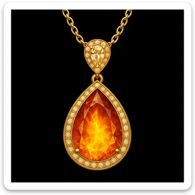 Add a yellow fiery light to the teardrop ruby pendant, representing transformation and rebirth sticker