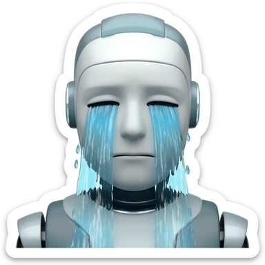 robot crying with streams of water coming out of his eyes sticker