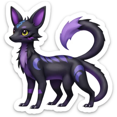 Rare epic aesthetic iridescent spooky gloomy colorful Salandit-Umbreon-Eevee-Genet-species-Fakemon-hybrid-creature, with markings, full body sticker
