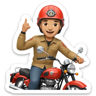 A man on a Royal Enfield bike laughing sticker