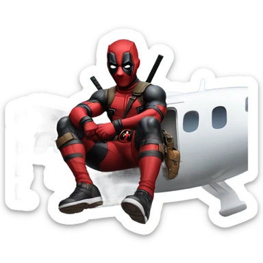 Deadpool riding a plane sticker