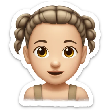 baby girl with super straight brown pigtails on top of head,  big dark brown eyes and pale white fair skin sticker