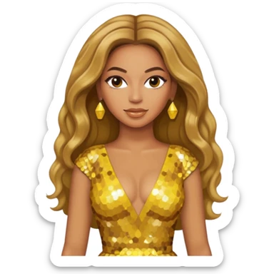 Beyonce with long dark blonde hair, yellow sequin dress sticker