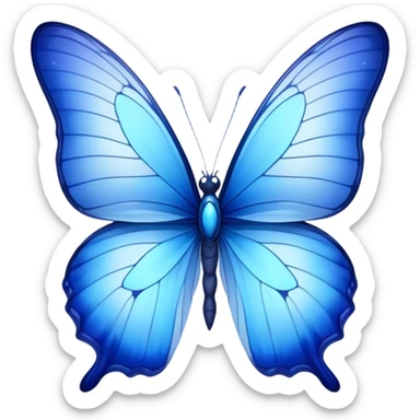 Cinematic Realistic Noble Blue Butterfly Portrait Emoji, Poised and graceful, with delicate, translucent wings rendered in vivid sapphire and indigo tones, a slender, elegant body with finely detailed textures, and gentle, reflective eyes, illuminated by soft natural light, high shine, intelligent and ethereal, styled with an air of refined natural beauty, focused and attentive, soft glowing outline, capturing the essence of a watchful and confident blue butterfly that appears to flutter out of the screen with effortless grace! sticker