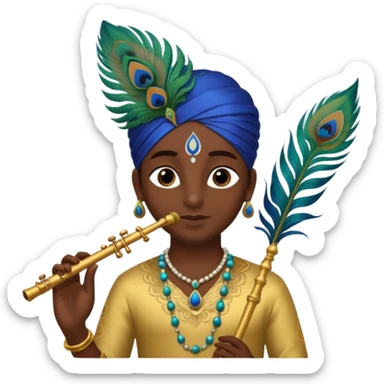 Krishna wearing feather and flute sticker