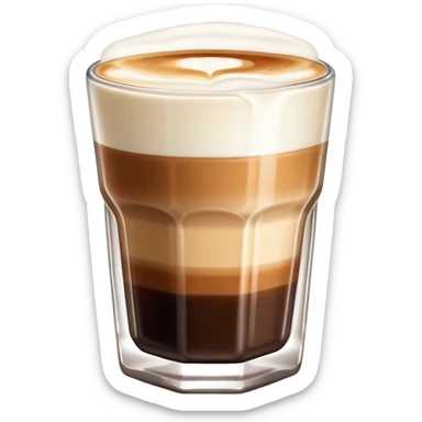 Cortado espresso drink in a small Gibraltar glass, milk and espresso coffee sticker