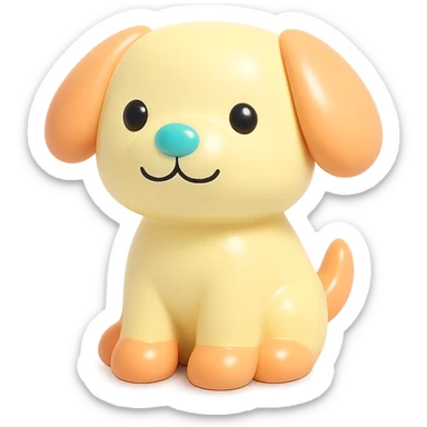              Transform {subject} into a soft vinyl figure with a smooth, glossy surface. The material should look slightly rubbery and tactile, with minimalistic curves and a matte-gloss hybrid finish. Use pastel or soft solid colors. The surface is seamless, with no visible textures or roughness. Studio lighting, vibrant background, clean, playful, designer toy aesthetic and no shadows. {subject} = dog, make sure the mouth has nice outlines sticker