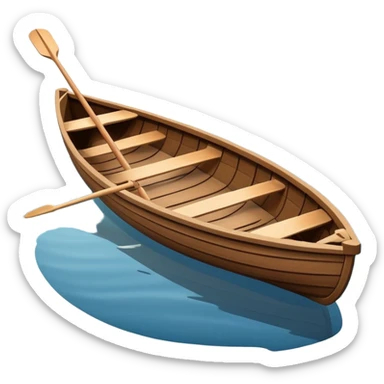 small wooden rowboat with oars floating on calm water sticker