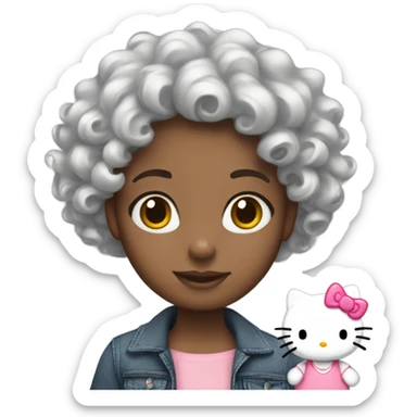 Girl with curly hair with hello kitty  sticker