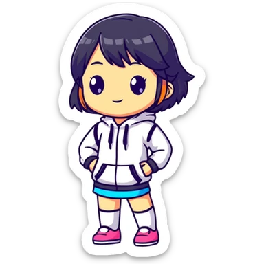 Cute female figurine in designer toy style, colorful, smooth plastic appearance, chibi proportions sticker