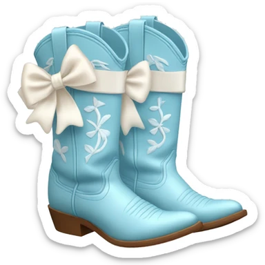 Pair of tall pastel light blue cowboy boots and two little white bows sticker