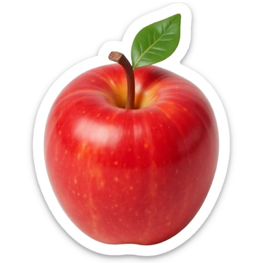 glossy red apple with a leaf, skeuomorphism icon style sticker