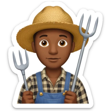 black man farmer with pitchfork  sticker