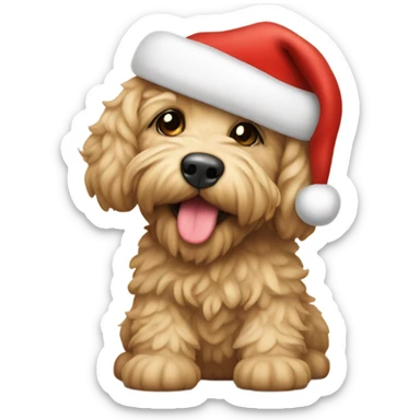Light tan mini doodle with Santa hat sticker