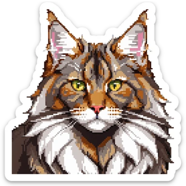 majestic maine coon cat with fluffy fur and fierce but cute face sticker
