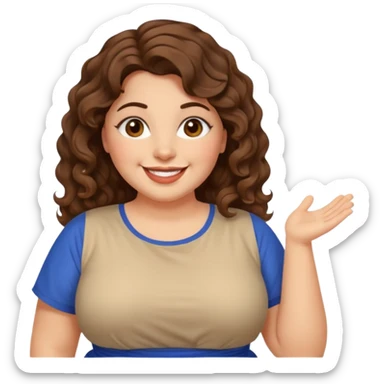 30 yr old italian woman, chubby, brown wavy hair, big brown eyes, huge smile, fancy dress, no bangs, t shirt sticker