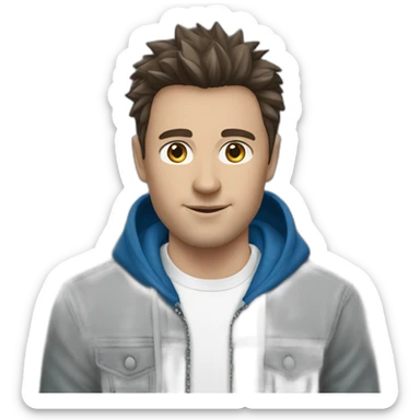 white male adult, Dark Brown Spikey Hair, Blue Eyes, Grey Hoodie, Blue Jeans, Converse shoes sticker