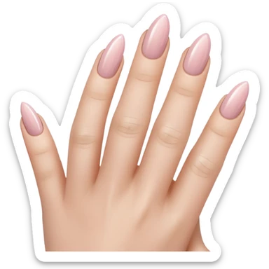 Close-up of feminine hands with long almond nails, chrome silver French tips on sheer nude pink base, glossy gel finish, elegant minimal manicure sticker