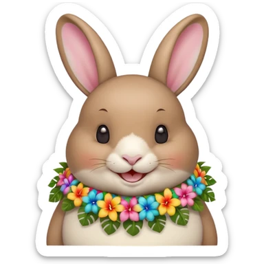 A chubby rabbit with a colorful tropical lei, smiling sweetly. sticker