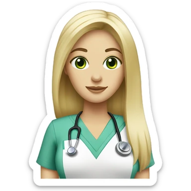 blonde woman green eyes long straight hair nurse scrubs sticker