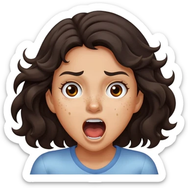 girl very dark brown wavy hair freckles tan skin color brown eyes screaming sticker