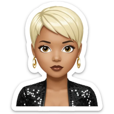 LeToya Luckett with short platinum blonde hair, black sequin outfit sticker