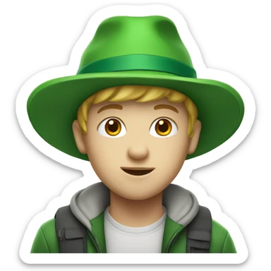 White kid with green hat sticker