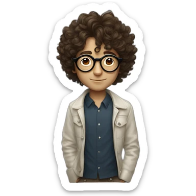Brunnette curly boy with john lennon style round glasses sticker