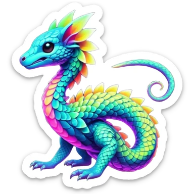 futuristic lush hyper realistic exotic patterned swirly random-colored neon-colored Fakémon-Trico-creature (full body) sticker